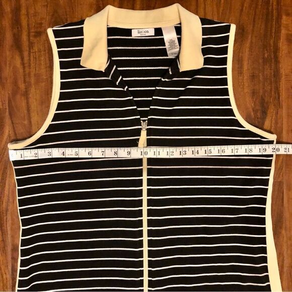 Liz & Co Black, White Stripped Sleeveless V-neck w/ Yellow Collar and a Zipper - Picture 6 of 8